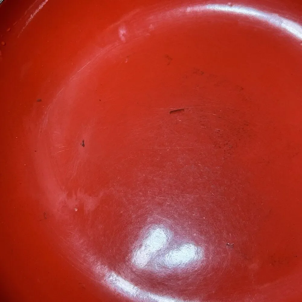 Vintage Huta Silesia Red/Black Saute Pan Paella Enamelware 10